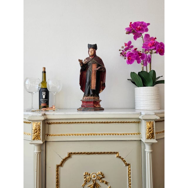 Large Antique Spanish Colonial Carved Polychrome Wood Santo Altar Sculpture For Sale - Image 12 of 12