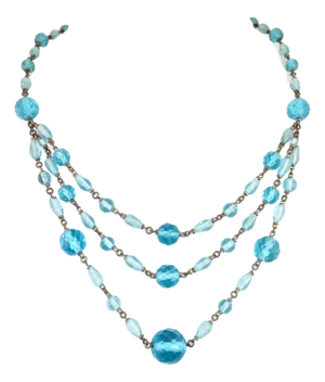 Antique Edwardian Aqua Crystal Draping Beaded Necklace 1910s