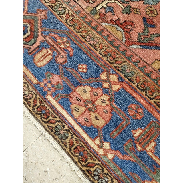 Antique Persian Heriz Carpet Handmade Wool Oriental Rug, Rust, Navy, Light Blue For Sale - Image 15 of 18