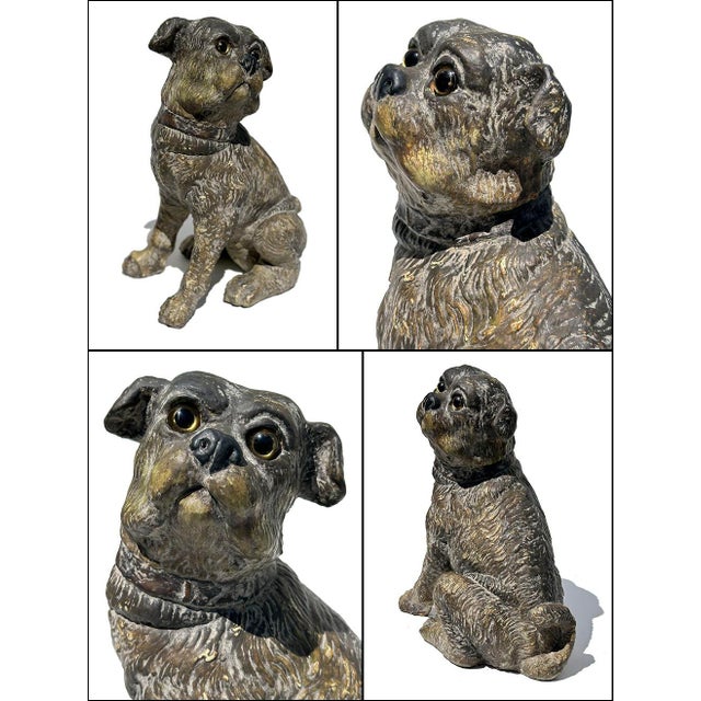 Realism Austrian Seated Composition Pug Dog Lifesize Sculpture For Sale - Image 3 of 5