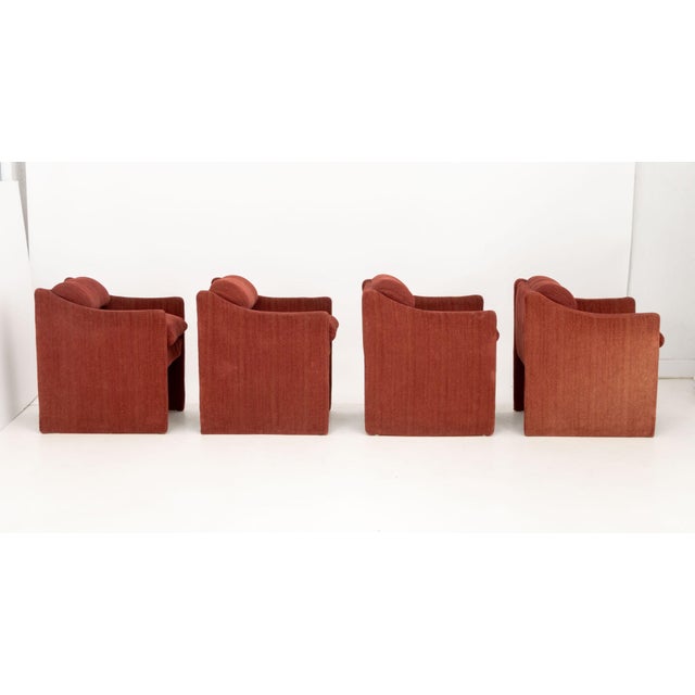 Modern Set of Four Modernist Red Velvet Upholstered Lounge Chairs For Sale - Image 3 of 11