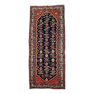 Vintage Malayer Runner Rug, Hand-Knotted Wool, Geometric Pattern, 4x9, Navy & Red For Sale