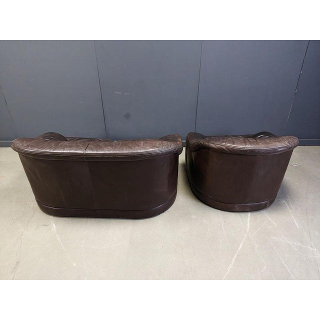 Vintage Brown Leather Sofa Set, 1970s, Set of 2 For Sale - Image 4 of 14