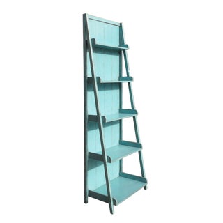 Rustic Light Blue Lacquer Step Display Cabinet/Shelving For Sale