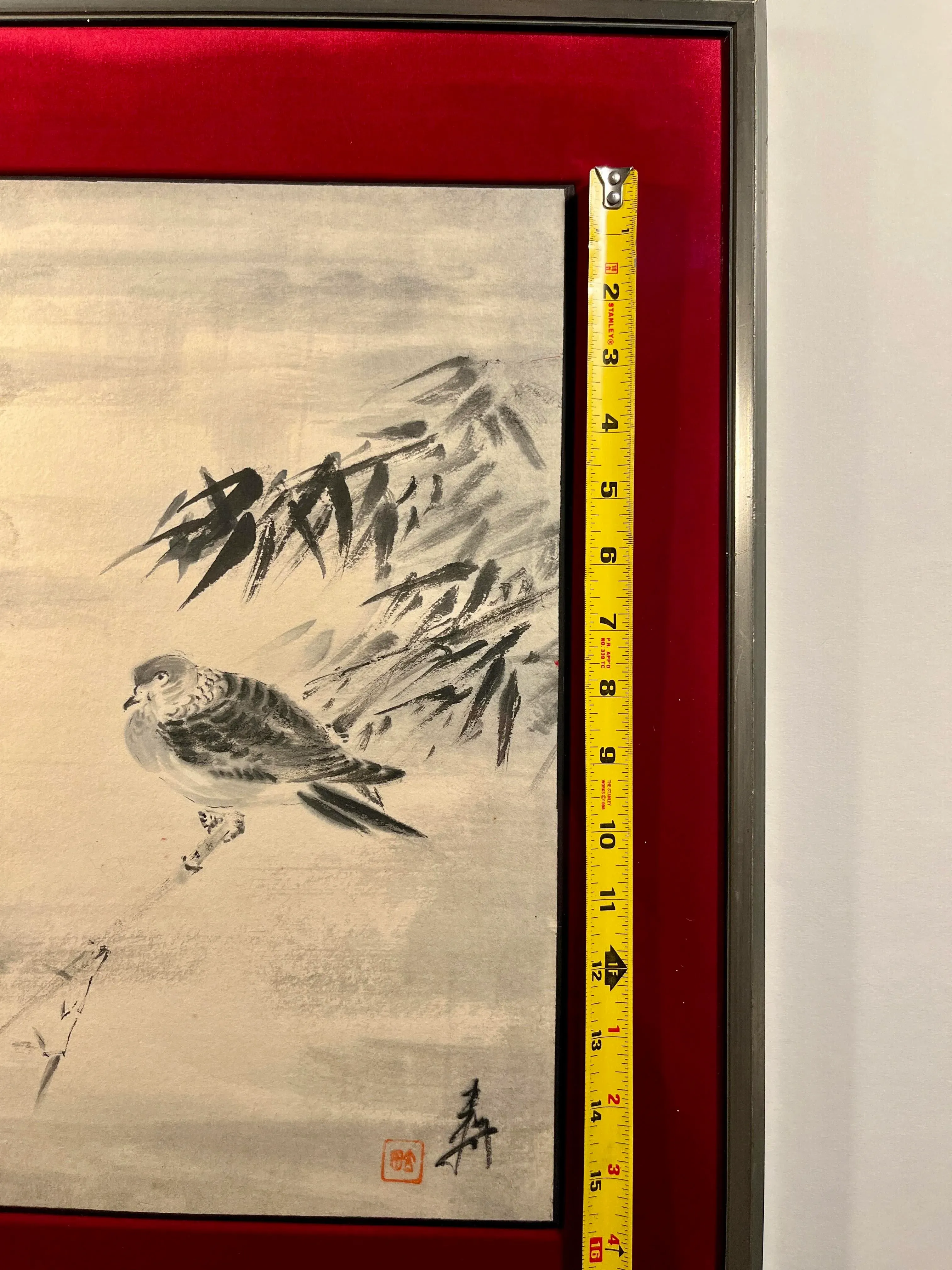 Vintage 1940's Sumi-E Japanese Ink Wash Monochrome Painting Signed