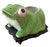 Chinese export frog jardiniere. Bright green body with pink eyes. Black carved lotus stand. Nice large size.