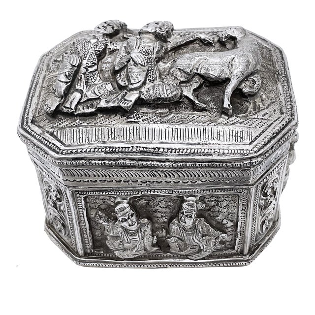 Antique Burmese Embossed High Grade Silver Box, Lower Burma | Chairish