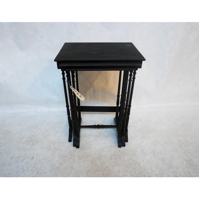 20th Century Antique Victorian Ebonised / Black Lacquer Nest of three tables Each table is on delicate spindle legs with...