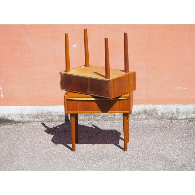 Vintage Teak Veneer Bedside Tables, Denmark, 1960, Set of 2 For Sale - Image 9 of 13