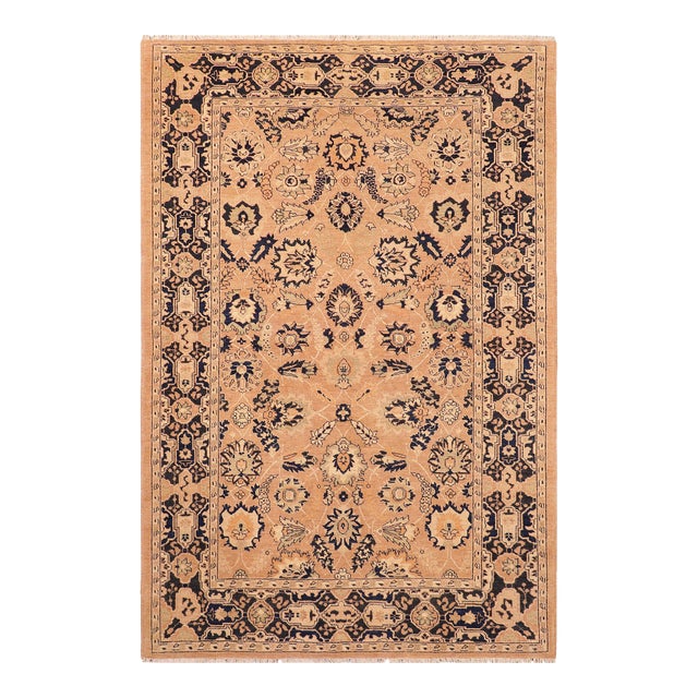 Shabby Chic Ziegler Rose Blue Hand-Knotted Wool Rug - 6'0'' X 9'0'' For Sale