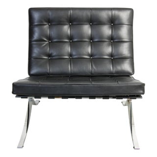Vintage Barcelona Chair in Black Leather by Ludwig Mies Van Der Rohe, 2000s For Sale