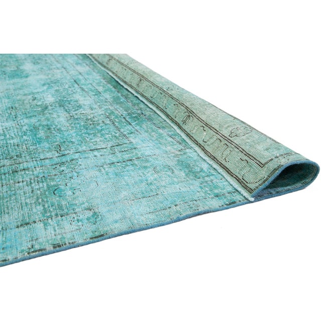 Persian Allover Antique Overdyed Wool Rug Room Size in Green For Sale - Image 3 of 10