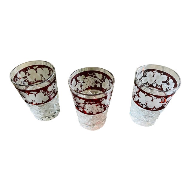 Antique Bohemian Moser Crystal Cut Small Tumblers- Set of 3 For Sale