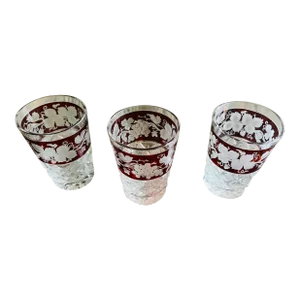 Antique Bohemian Moser Crystal Cut Small Tumblers- Set of 3