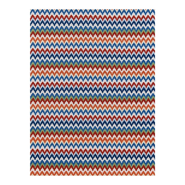 The House of Scalamandré Rainbow Mountain Crewel Fabric, Cobalt Rouge For Sale