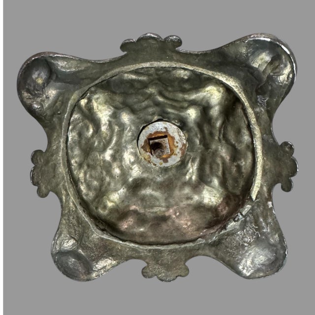 Antique Victorian Ornate Cast Metal & Floral Hand Painted Art Glass Ewer For Sale - Image 6 of 7