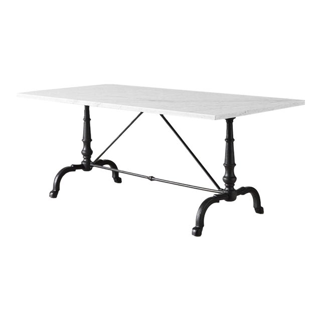 Williams Sonoma La Coupole Carrara Marble & Iron Dining Table, 72” For Sale