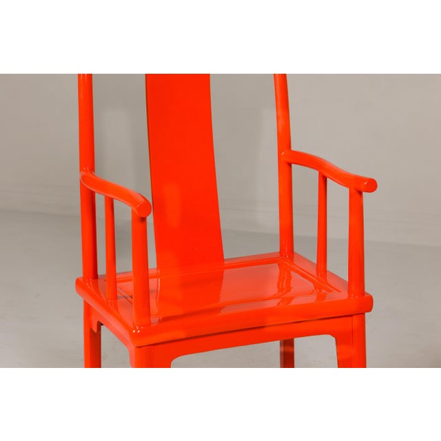 "The Lava Chair", Yoke Back Armchairs with Custom Deep Orange Lacquer - A Pair For Sale In New York - Image 6 of 12