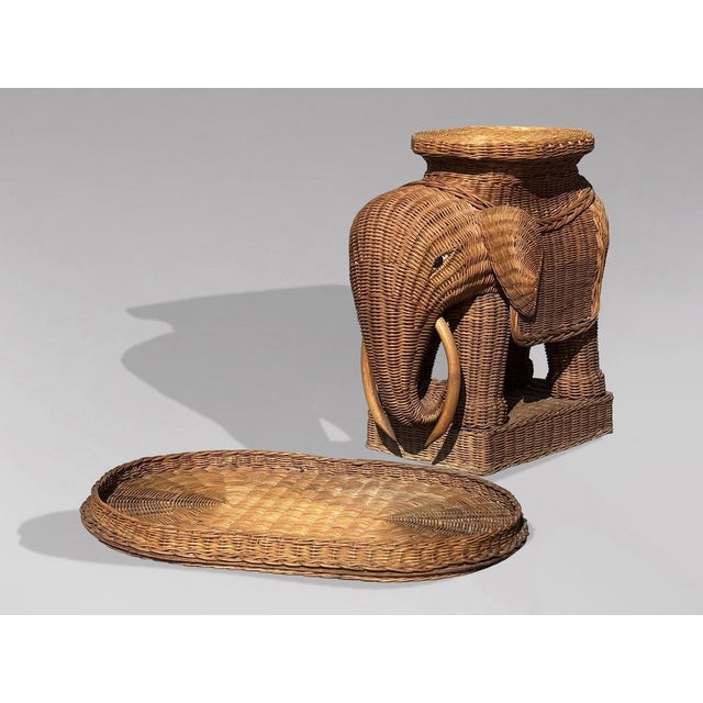 Wood Italian Handwoven Wicker Elephant Shaped Side Table from Vivai Del Sud, 1970 For Sale - Image 7 of 10