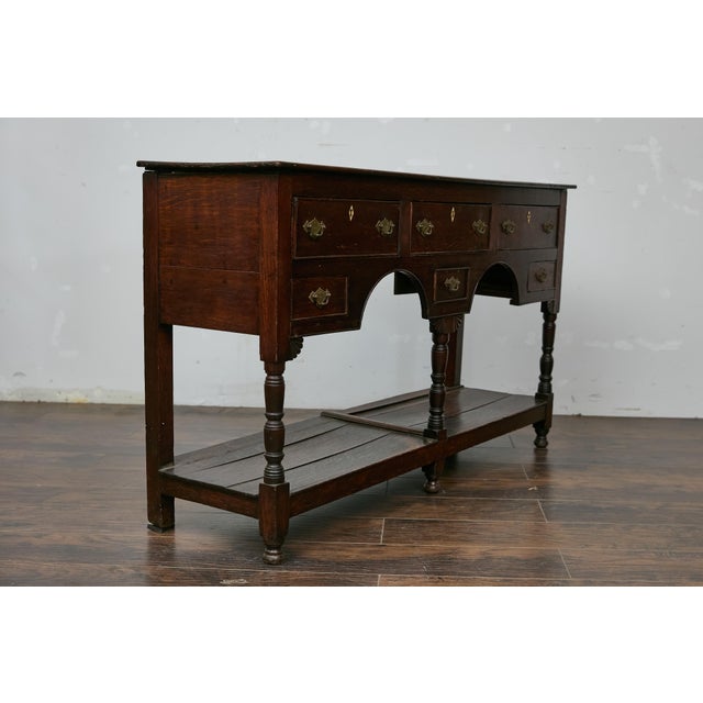 Late Georgian Oak 19th Century Dresser Base with Chippendale Brass Hardware For Sale - Image 11 of 12