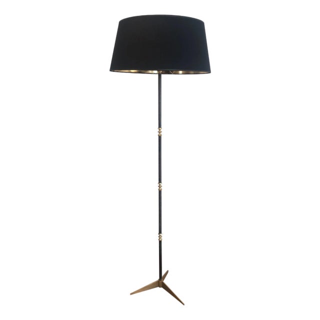 1940s French Brushed Steel and Brass Floor Lamp For Sale