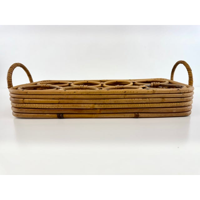 1960s Mid-Century Modern Rattan Drink Caddy With Wine Bottle Rack For Sale - Image 10 of 12