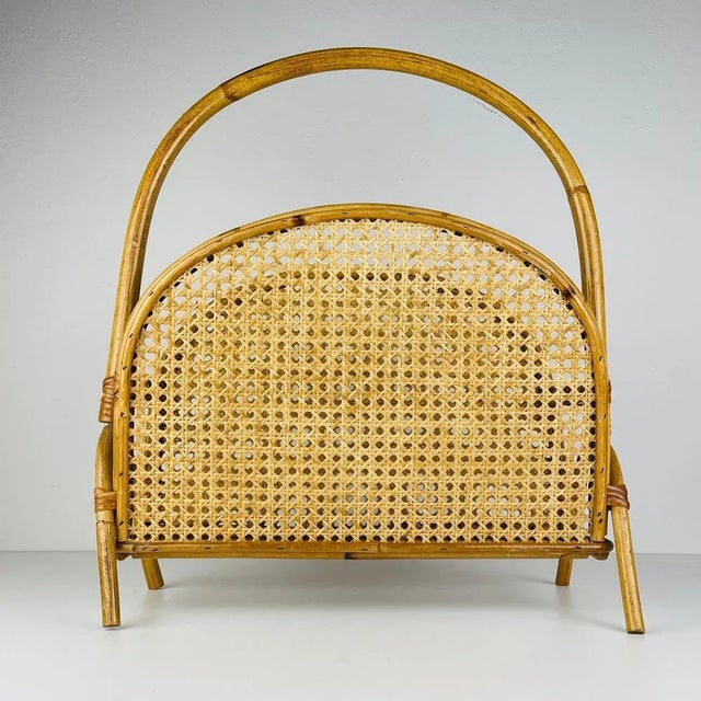 Vintage Bamboo and Vienna Straw Magazine Rack, 1960s For Sale - Image 10 of 11