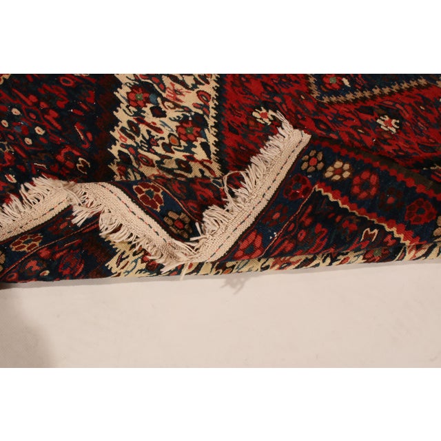 1950s Mid Century Persian Kilim Rug Wool Red Cream Floral Senneh Traditional Flat Weave For Sale - Image 5 of 5