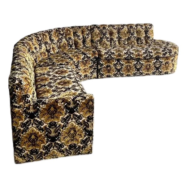 Vintage MCM Cut Velvet Tufted Sectional Sofa For Sale