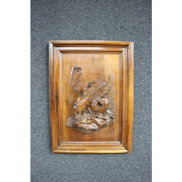 Mid 20th Century Black Forrest Style Gamecocks Walnut Carved Plaque For Sale - Image 5 of 5