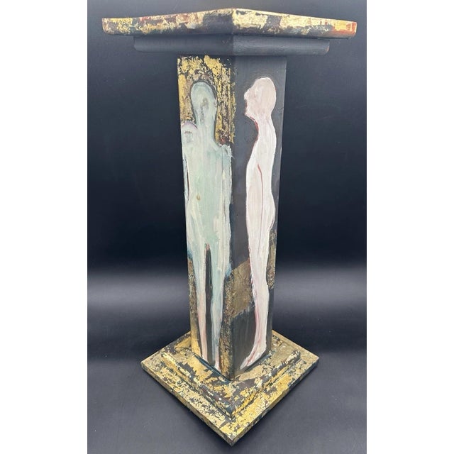 Selina Trieff Art Wood Pedestal Column Painted Figures Gold Leaf Selena For Sale - Image 17 of 18