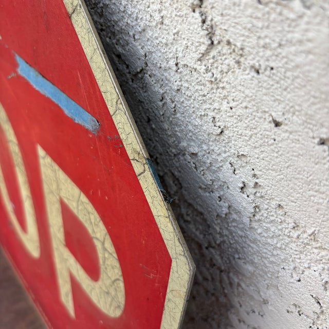 Red Large Mid Century Industrial Traffic Stop Sign, 24 X 24 For Sale - Image 8 of 15