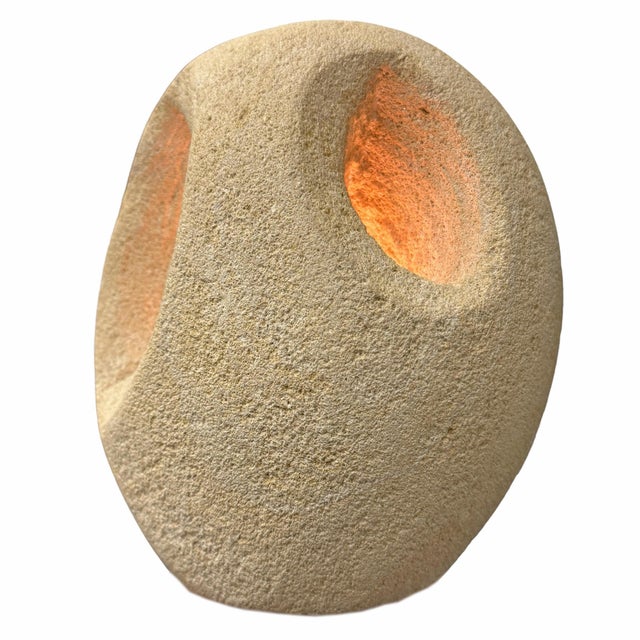 Tan French Modernist Carved Stone Lamp For Sale - Image 8 of 12