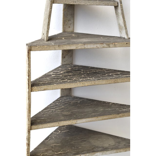 Vintage Folk Art Contracted Paint Finish Tiered Corner Shelf, Circa 1930s-40s For Sale - Image 9 of 13