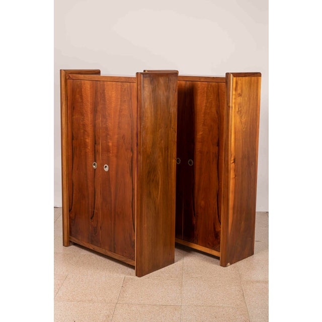 Tall Italian Sideboards in Walnut Veneer, 1980, Set of 2 For Sale - Image 6 of 16