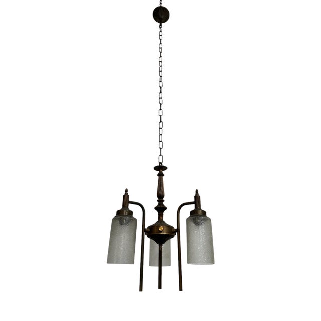 Vintage Industrial German Brass Bronze Glass Ceiling Light For Sale