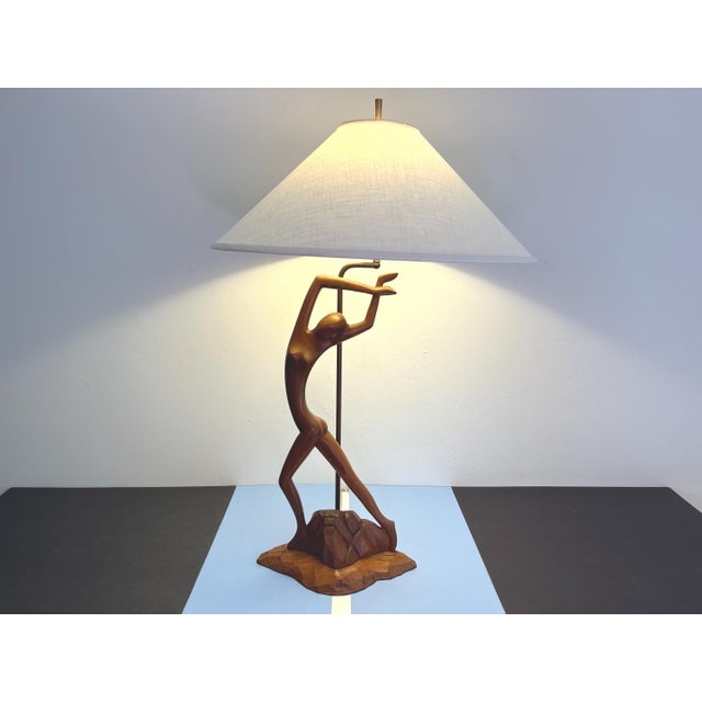 Mid Century Figural Teak Lamp For Sale - Image 9 of 18