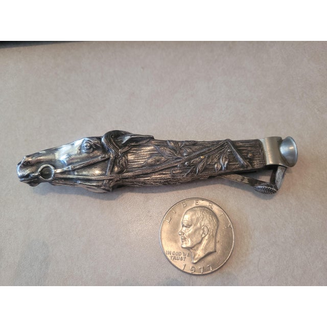Art Nouveau Antique C1890 Silver Plate Horse Head Figural Cigar Cutter Equestrian For Sale - Image 3 of 6