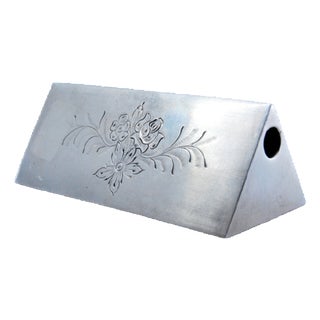 Triangular Silver Toothpick Holder with Engraved Floral Motifs For Sale