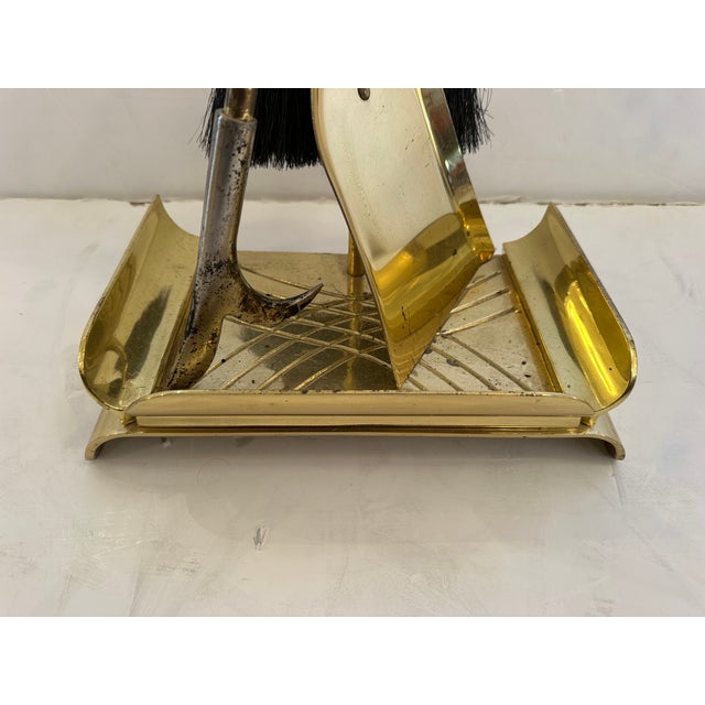 Mid-Century Modern Midcentury Modern Brass Fireplace Tools -Set of 4 For Sale - Image 3 of 9