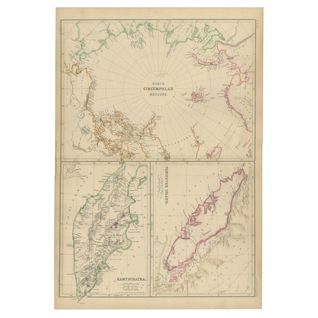 Antique Map of North Circumpolar Regions with Kamtschatka and Vancouver Island, 1860 For Sale - Image 10 of 10