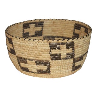20th C Woven Bowl Basket With Geometric Cross Pattern For Sale