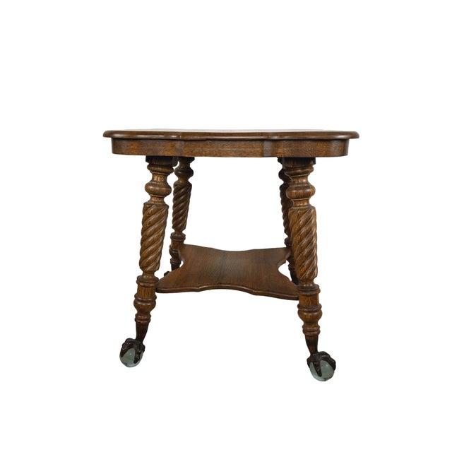 Traditional Early 20th Century Tiger Oak Barley Twist Table With Glass Ball & Claw Feet For Sale - Image 3 of 17