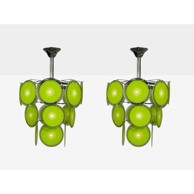 Mid-Century Modern Mid-Century Modern, Green Murano Glass, Chrome, Pendant Light, 1960s For Sale - Image 3 of 8