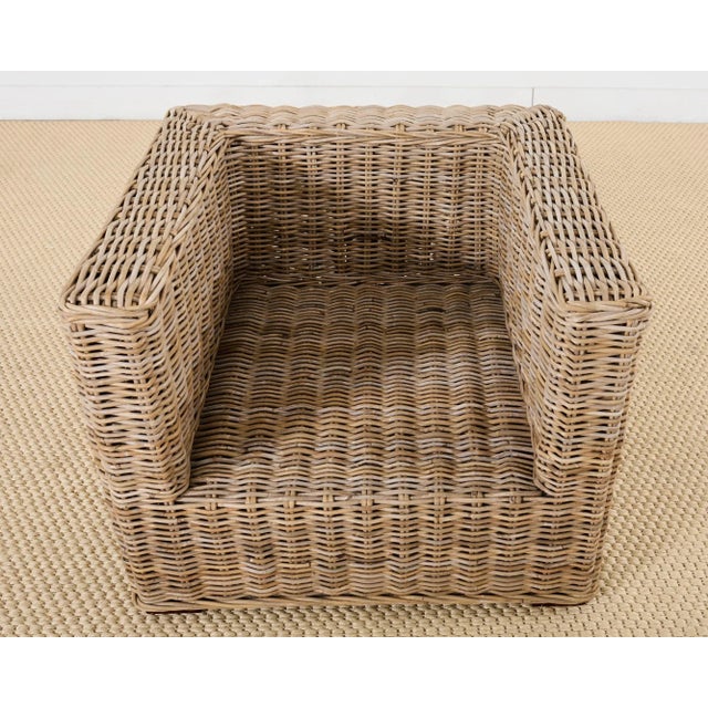 Wood Pair of Michael Taylor Style Organic Modern Rattan Cube Chairs For Sale - Image 7 of 12