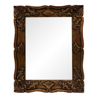 Vintage Hand Carved Wood Picture Frame With Folk Floral Motifs For Sale