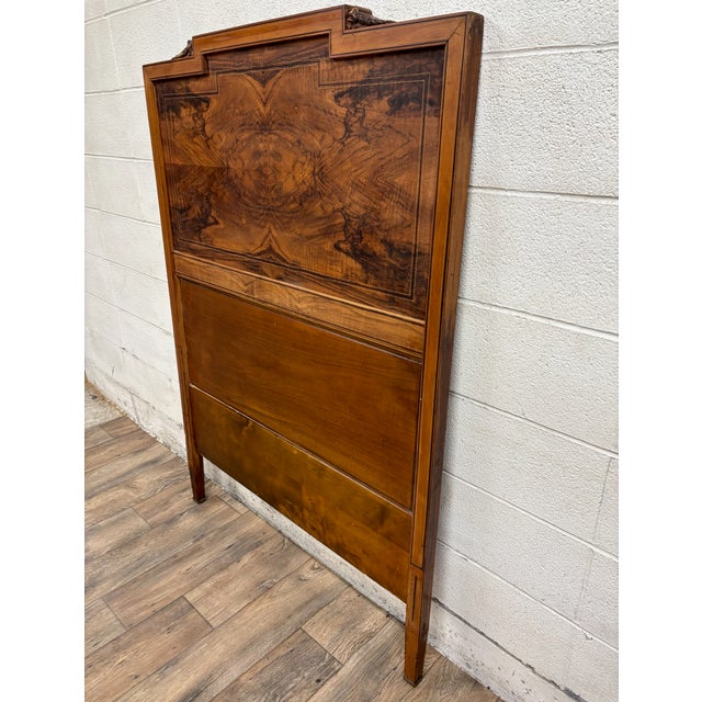 Wood Antique Victorian Style Twin Size High Back Burled Carved Headboard For Sale - Image 7 of 10
