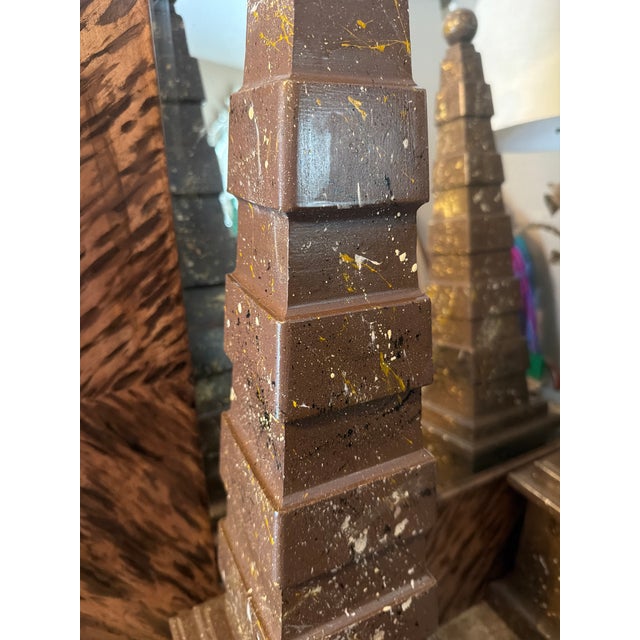 A Pair of Irwin and Lane Faux Porphyr Reticulated Obelisks For Sale - Image 4 of 9