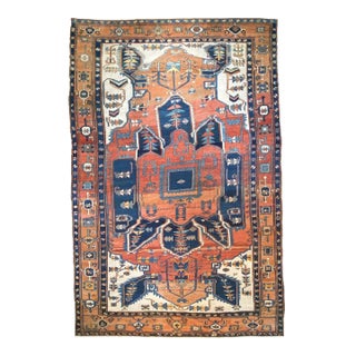 Antique Persian Serapi KING of KINGS DIAMOND Textile in Terracotta Rug 9.8 x 16 For Sale