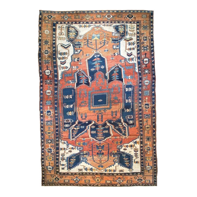 Antique Persian Serapi KING of KINGS DIAMOND Textile in Terracotta Rug 9.8 x 16 For Sale